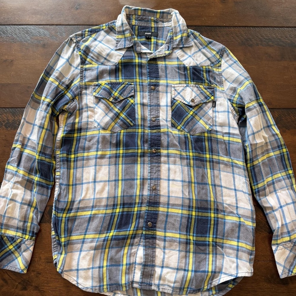 Diesel Shirt Mens Small Multicolor Plaid Long Sleeve Pearl Snap Flannel Casual